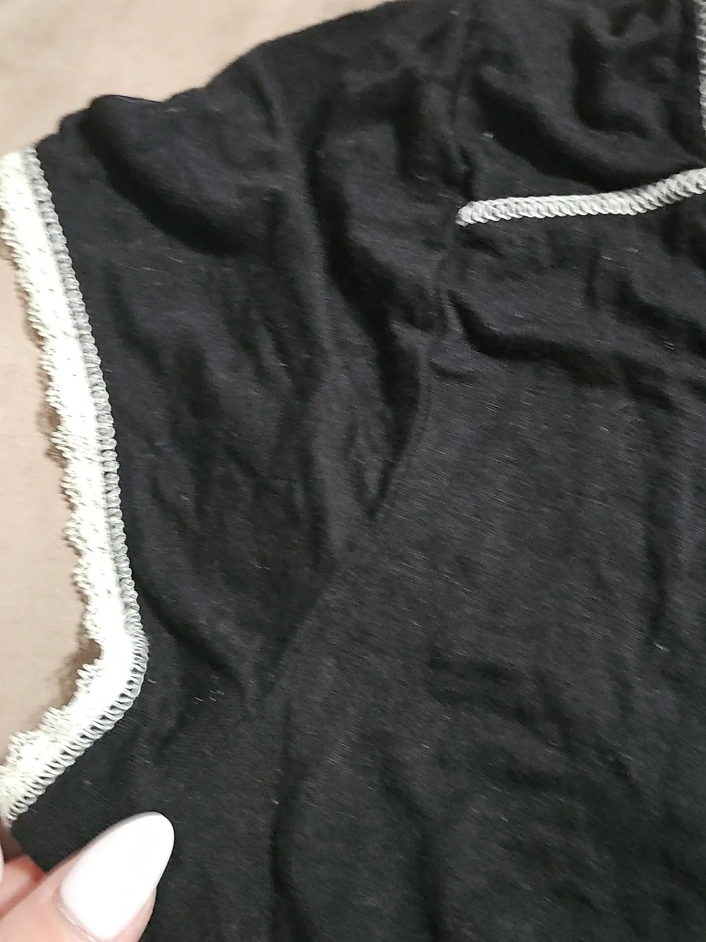 Kensie Black Short Sleeve Tee with‎ Cream Lace Trim
